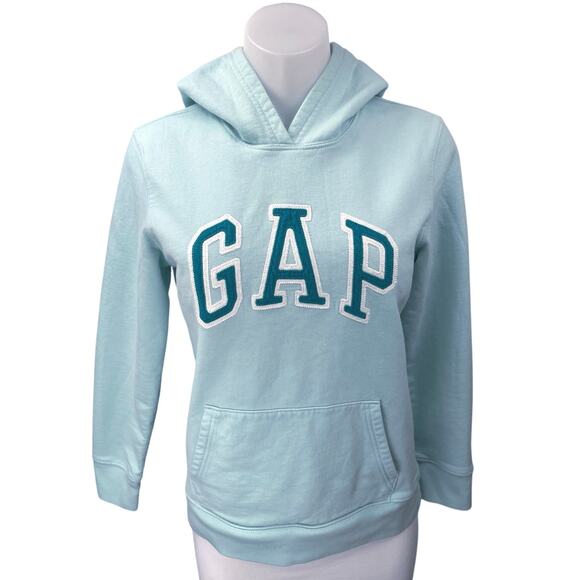 GAP Tops - GAP Blue Logo Long Sleeve Sweater Pocket Hoodie Hooded Sweatshirt Top Size M